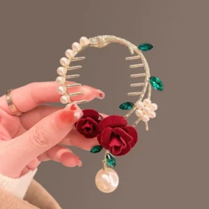 2 Red Rose Hair Clip